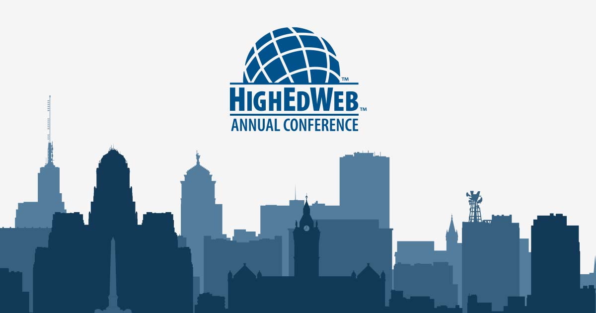 HighEdWeb Annual Conference. Blue city skyline.